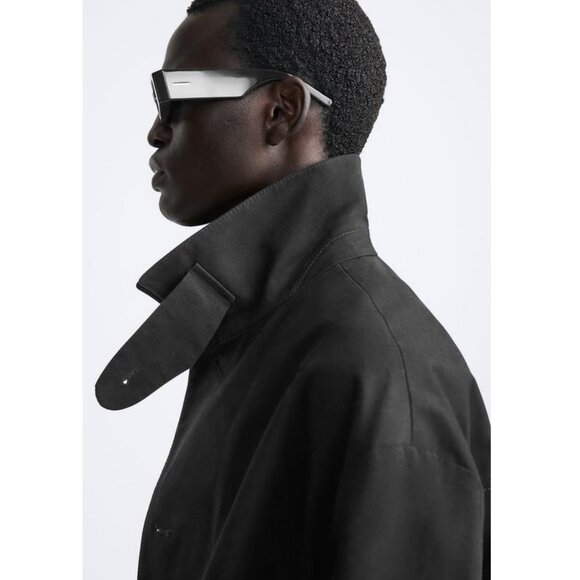 *SOLD* ZARA Men's 100% Cotton Black Trench Coat Size S Oversized Fit NEW! - Picture 2 of 9